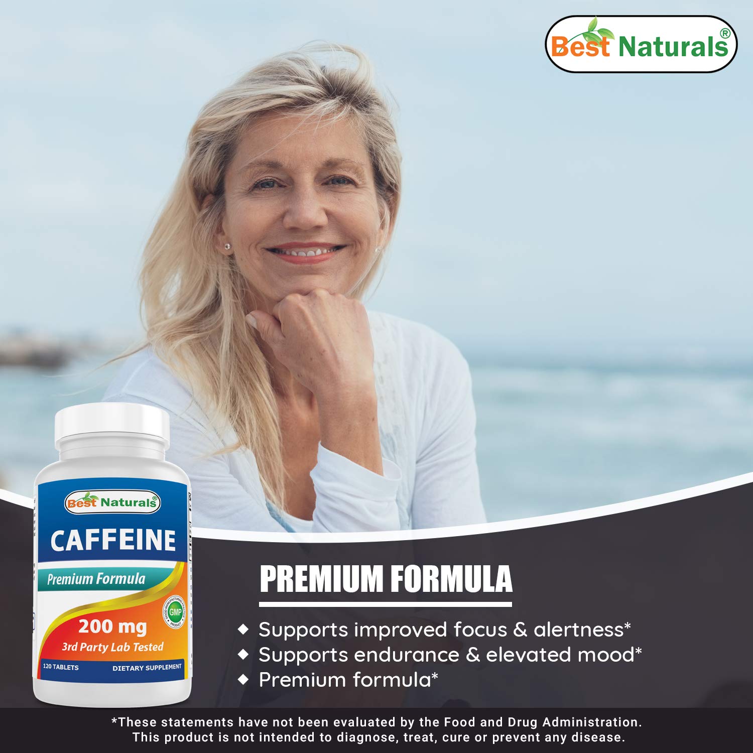 Best Naturals cafeína 200mg, pack de 3 botellas listo para comprar
