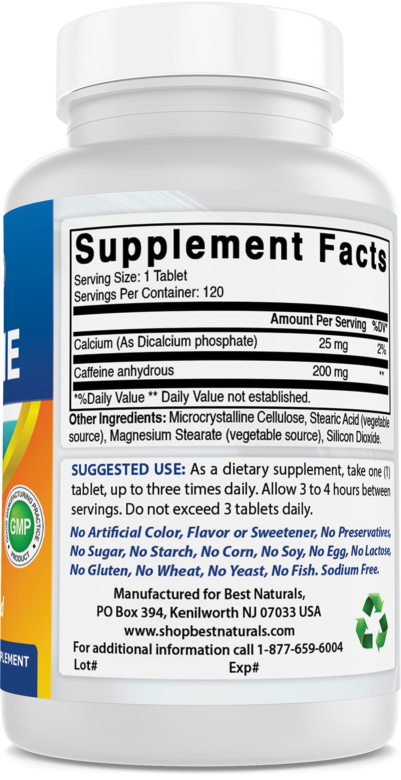 Best Naturals cafeína 200mg, uso diario en escritorio para concentración
