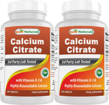 Best Naturals Calcium Citrate con Vitamina D-3, botella frontal, apoyo diario a la ingesta de calcio.