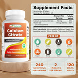 Best Naturals Calcium Citrate con Vitamina D-3, etiqueta clara con lista de ingredientes y beneficios.