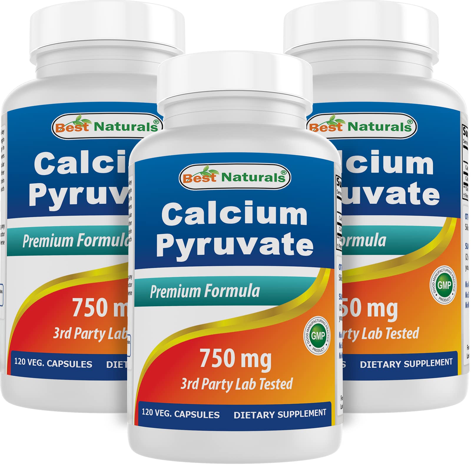 Best Naturals Calcio Piruvato: botella frontal para uso diario cómodo.