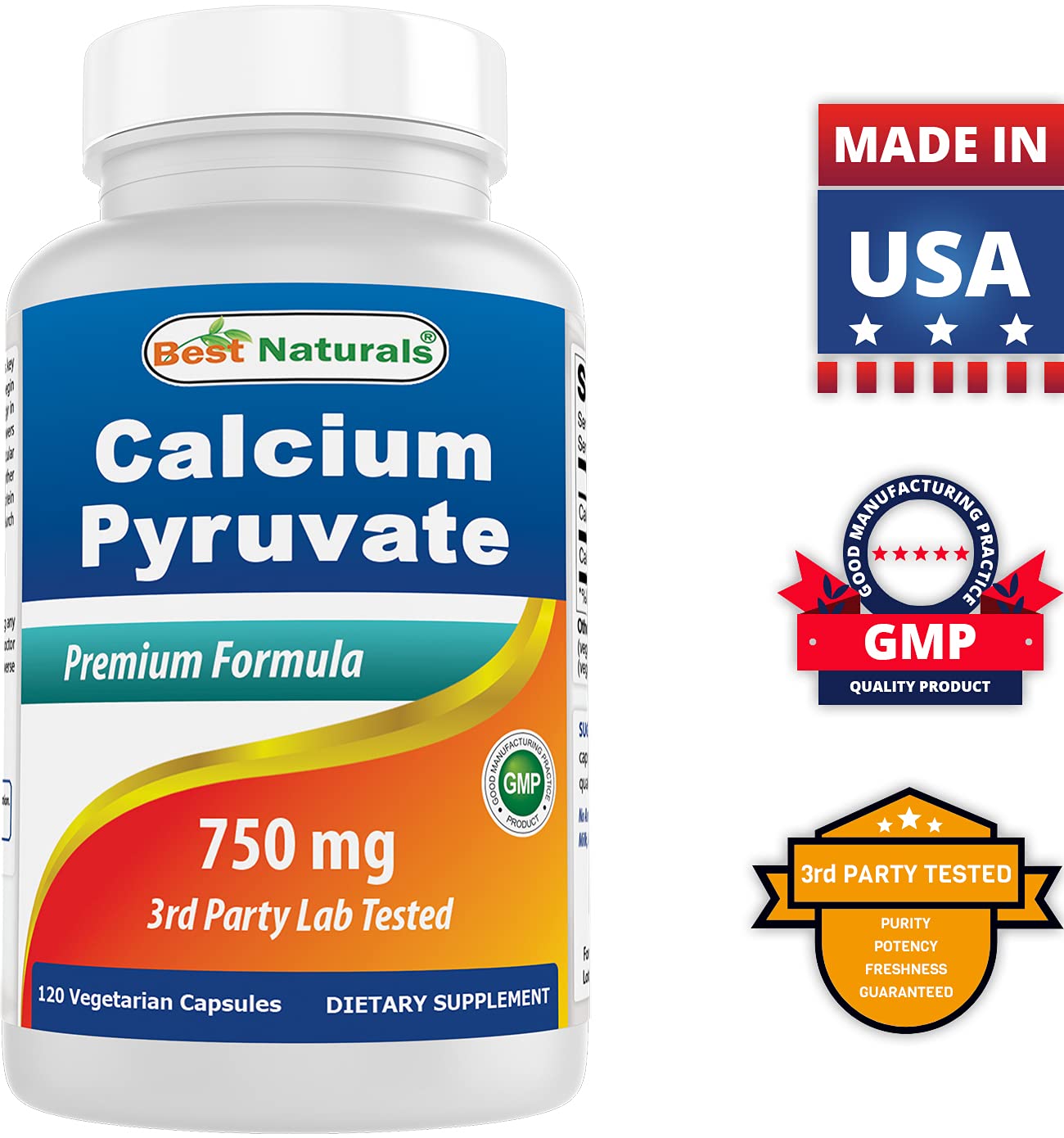 Best Naturals Calcio Piruvato: paquete de 3 frascos para uso prolongado.
