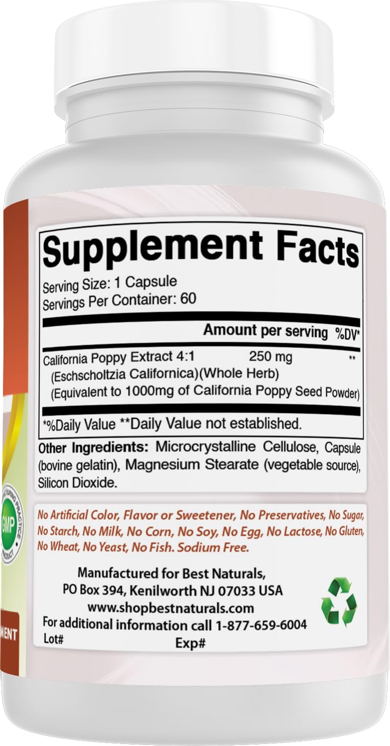 Best Naturals California Poppy certificado de pureza: verificación de laboratorio para calidad.