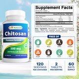 Frasco de Best Naturals Chitosan con 120 tabletas para varios meses de consumo.