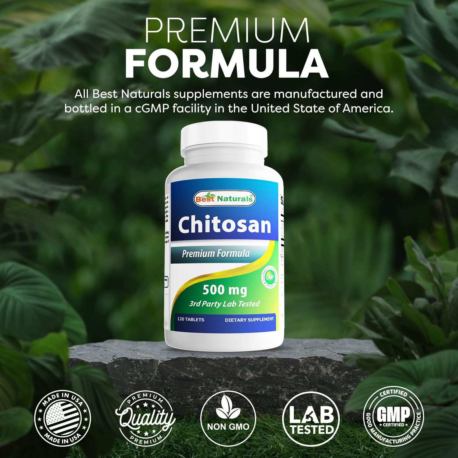 Certificado de laboratorio independiente de Best Naturals Chitosan para pureza y calidad.