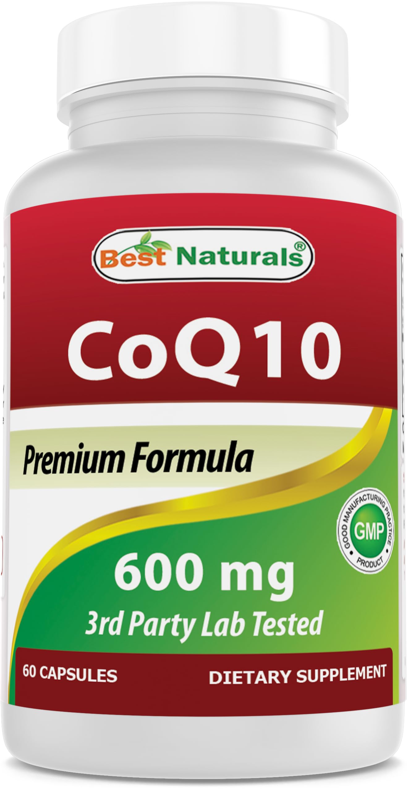 Best Naturals CoQ10 600 mg cápsulas apiladas para uso diario.