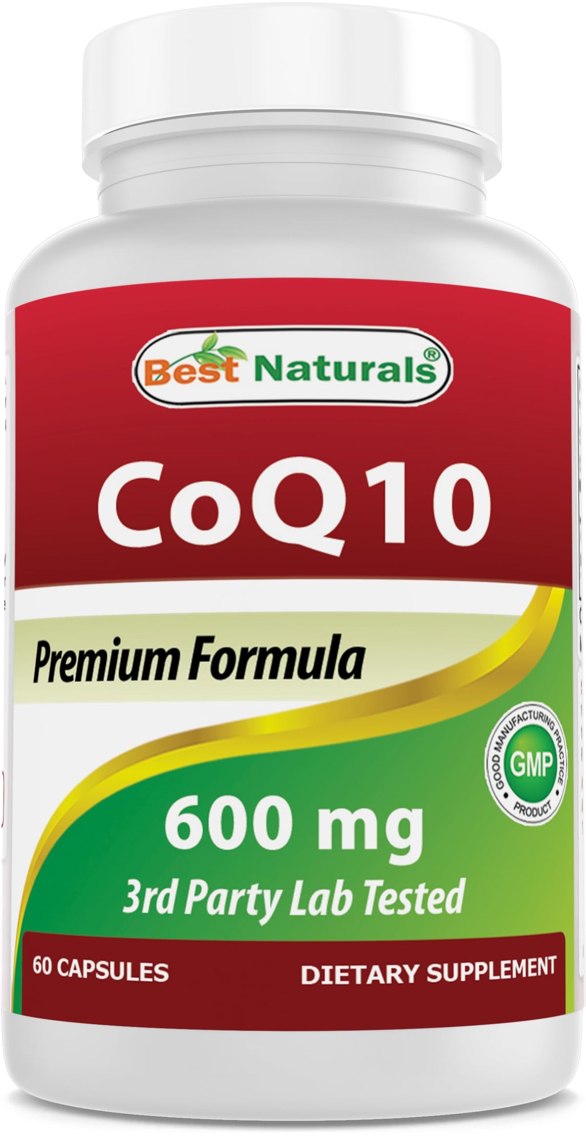 Best Naturals CoQ10 600 mg cápsulas apiladas para uso diario.