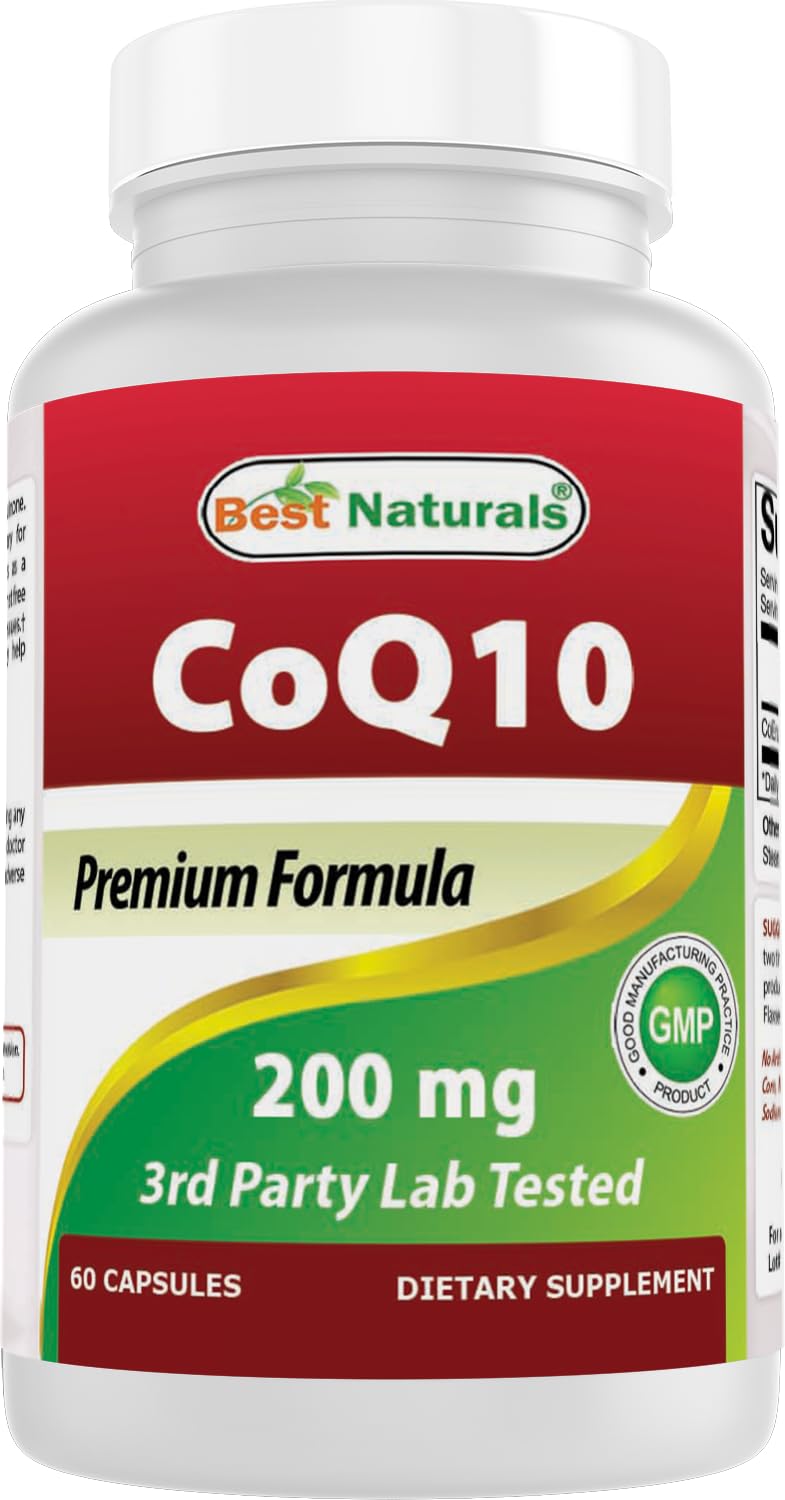 Best Naturals CoQ10 cápsulas 200 mg, apoyo diario de energía y vitalidad.