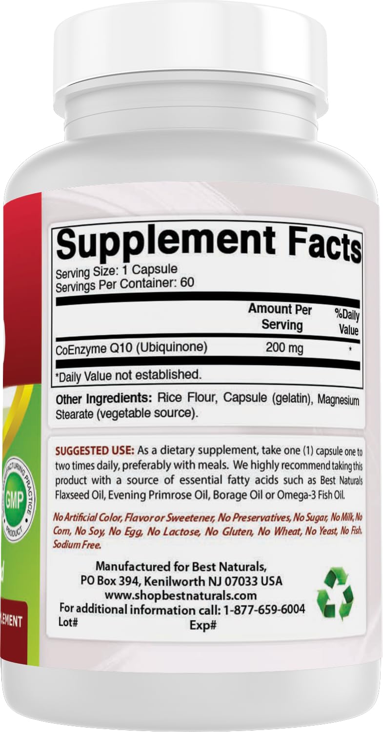 Best Naturals CoQ10 libre de alérgenos y gluten para tranquilidad.