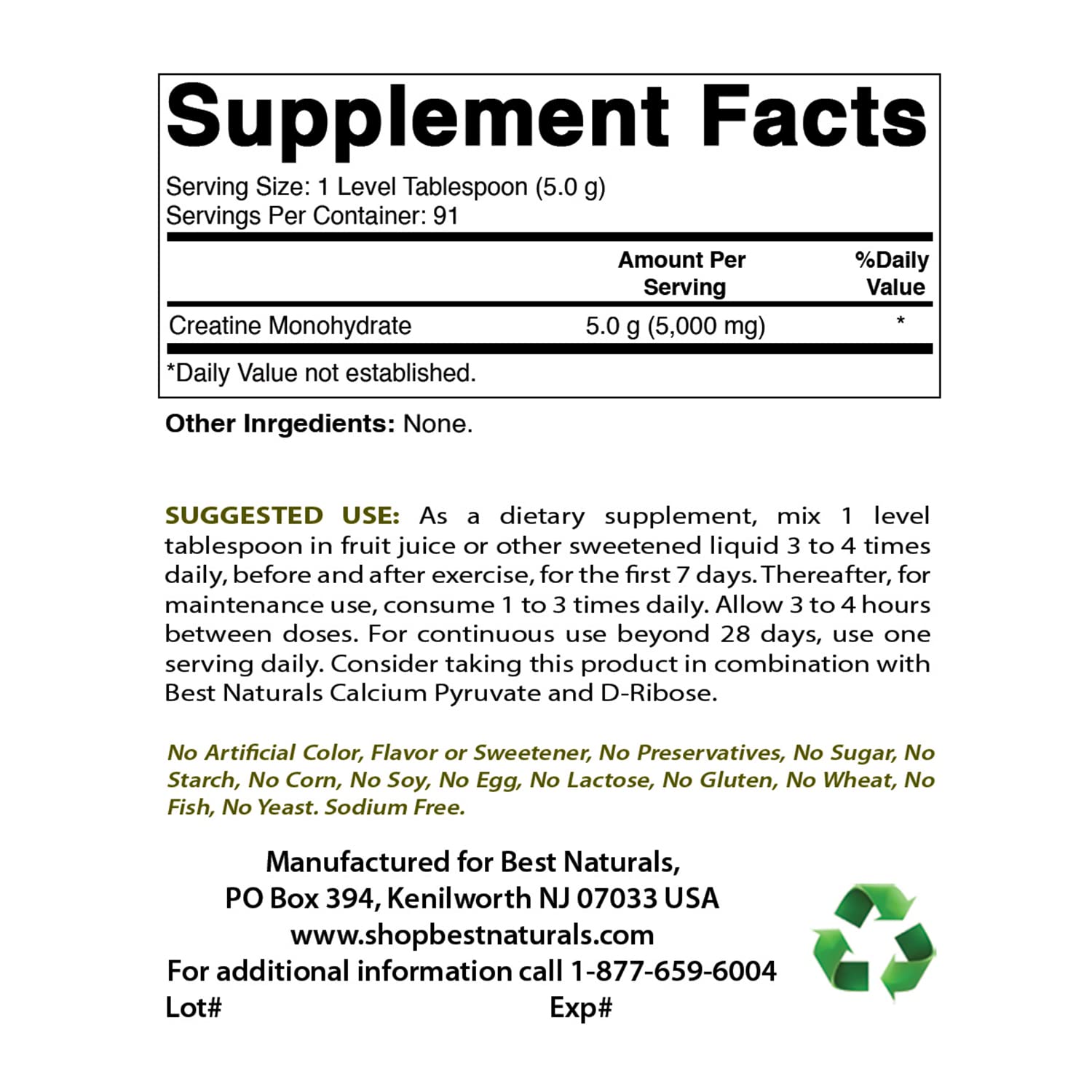 Cucharilla de medición para porciones precisas en Best Naturals Creatine Monohydrate.
