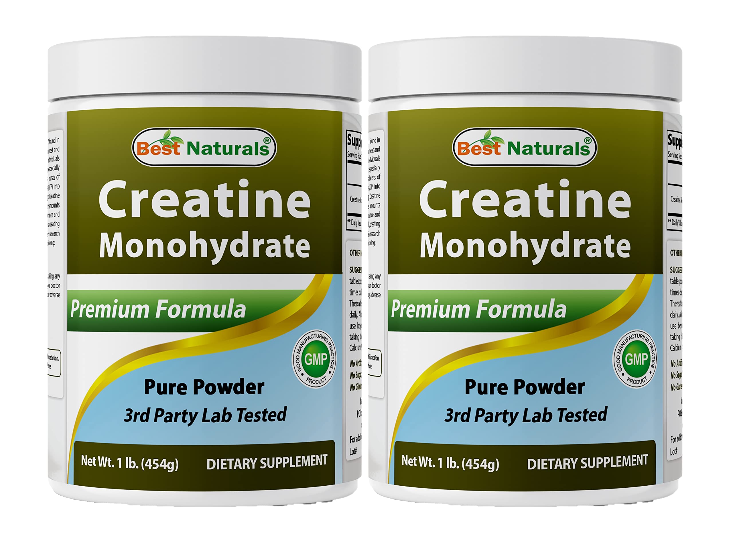 Best Naturals Creatine Monohydrate en bote, pureza y porciones fáciles de medir.