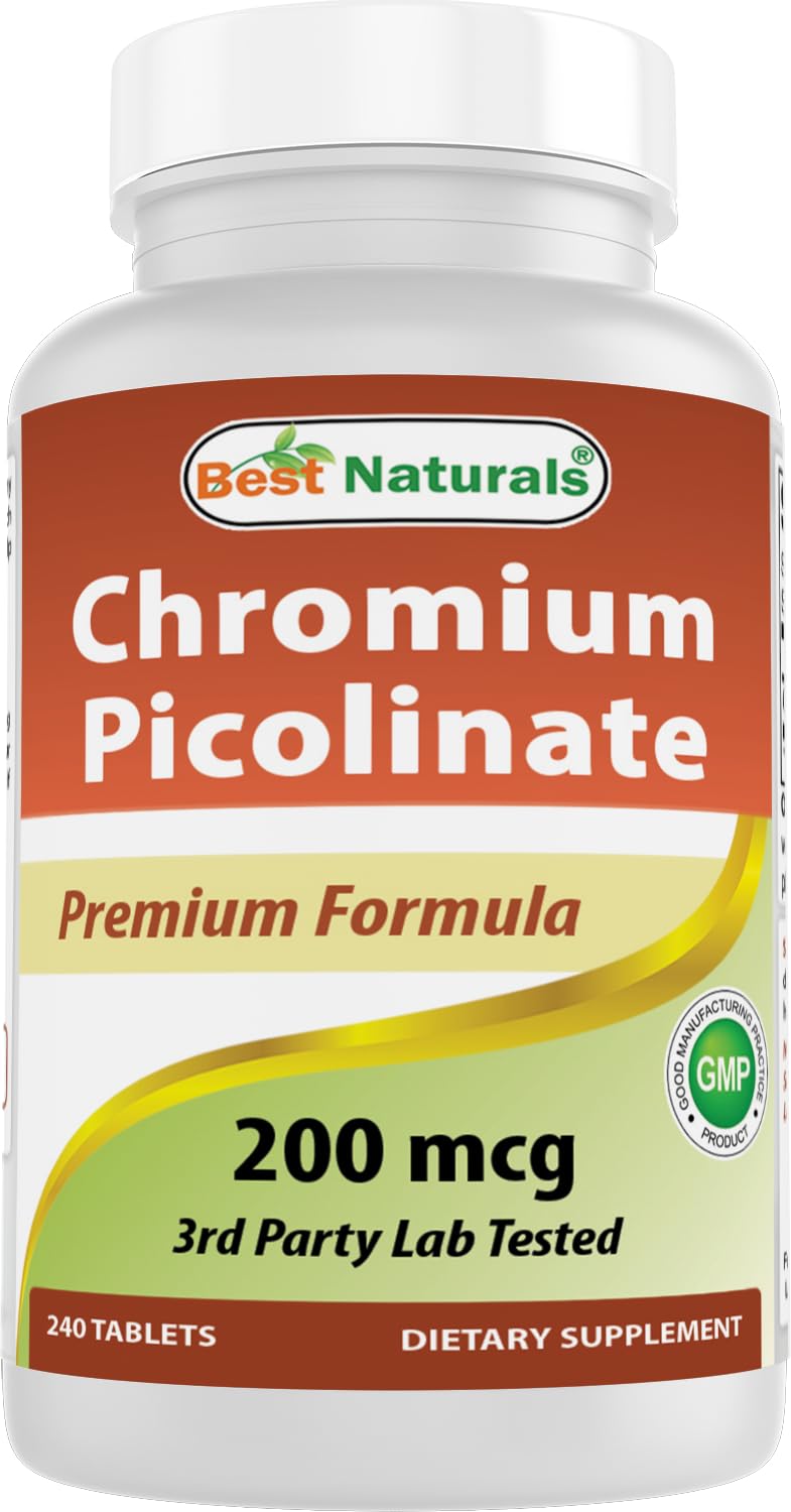 Best Naturals Cromo Picolinato tableta en botella frontal, facilita la ingesta diaria
