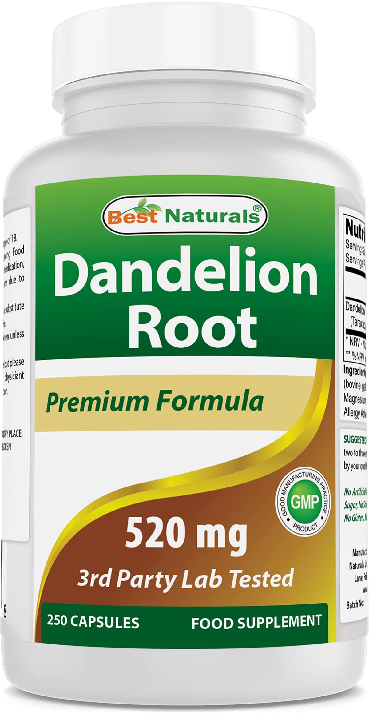 Best Naturals Diente de León: botella de cápsulas para uso diario y bienestar.