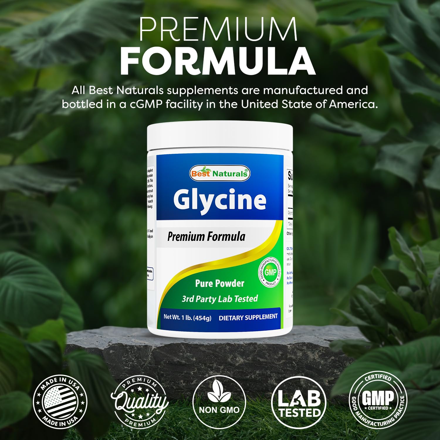 Best Naturals glicina, apoyo para bienestar diario y ritmo corporal.