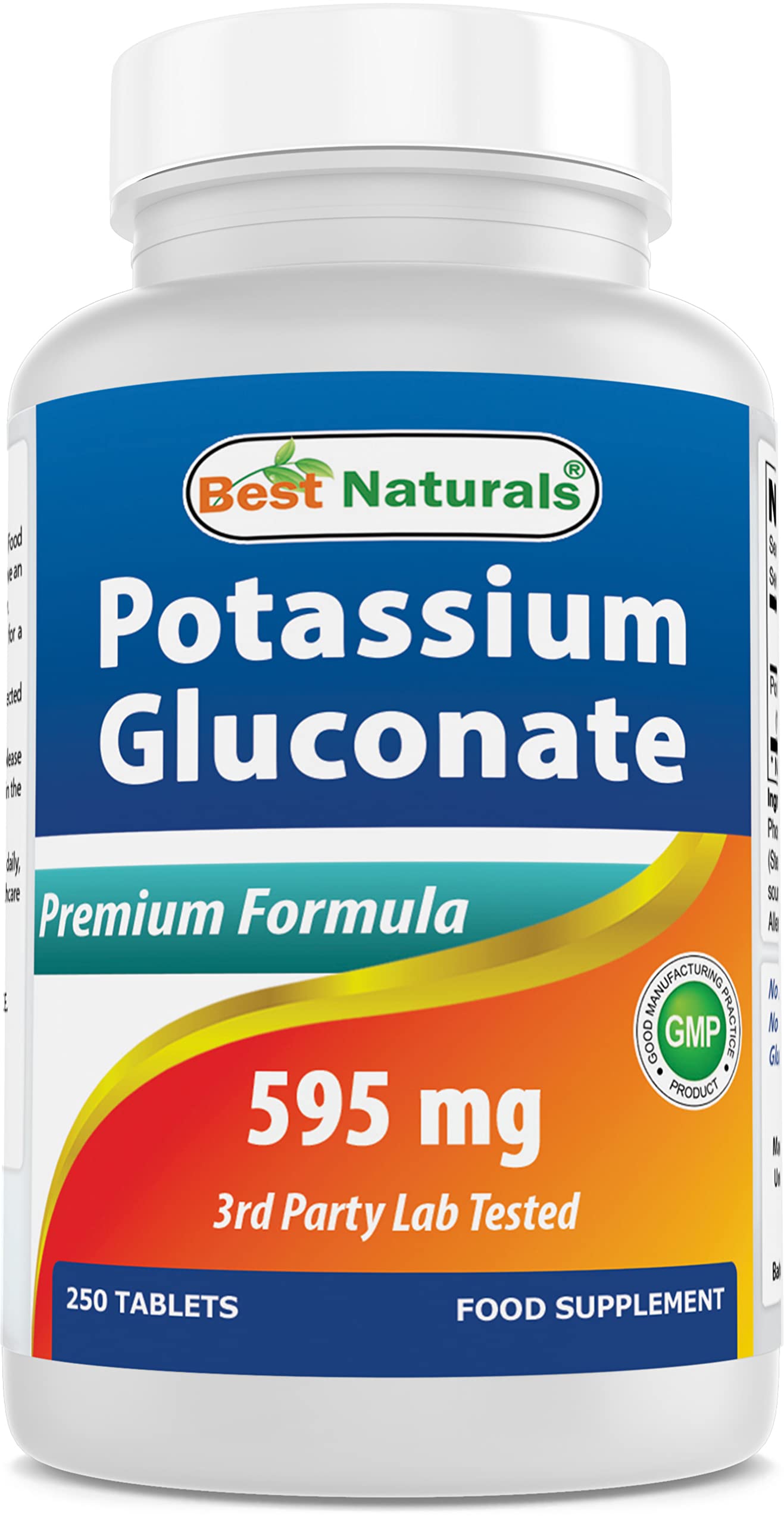 Best Naturals gluconato de potasio, tableta en frasco; apoyo diario de potasio para la dieta.