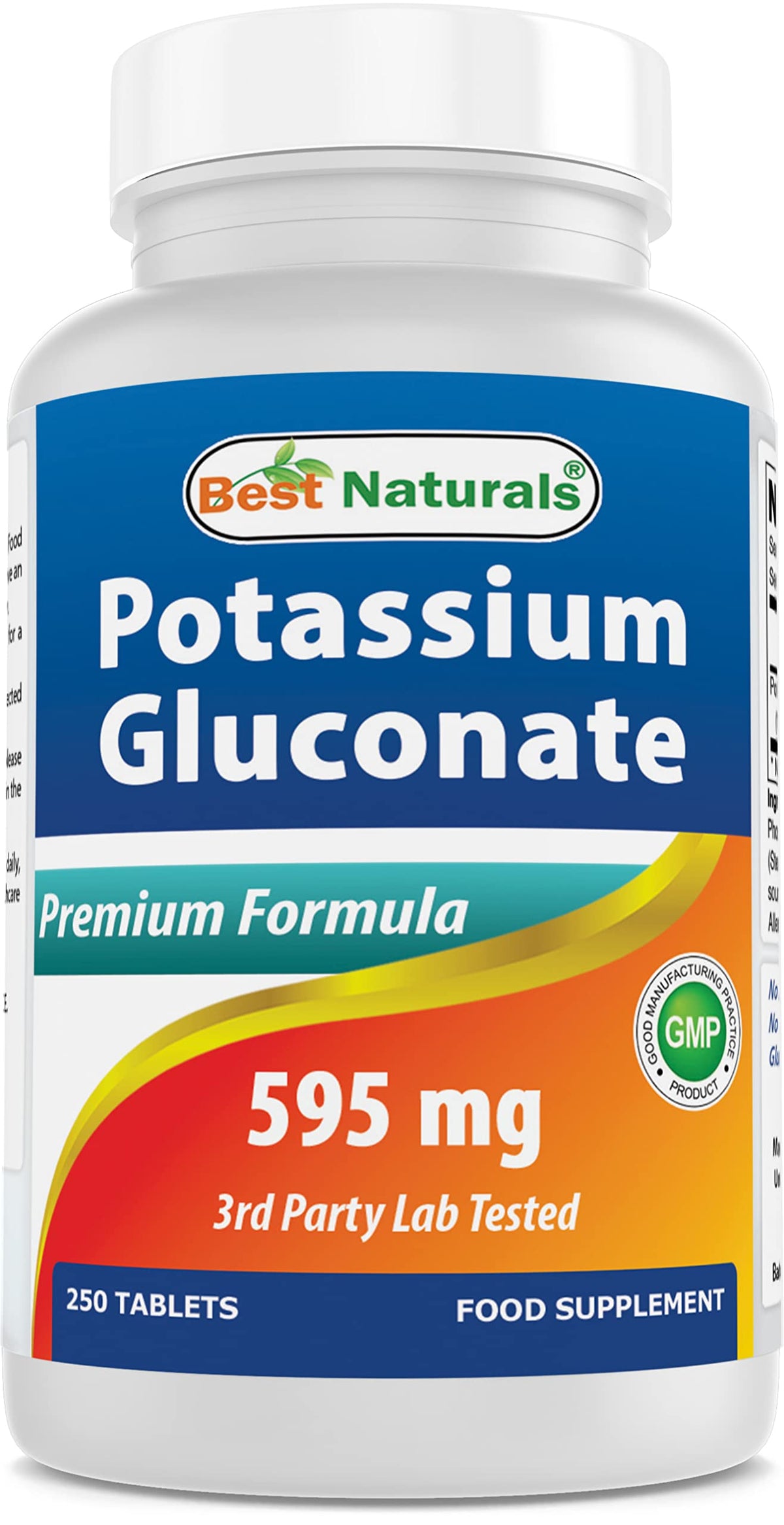 Best Naturals gluconato de potasio, tableta en frasco; apoyo diario de potasio para la dieta.
