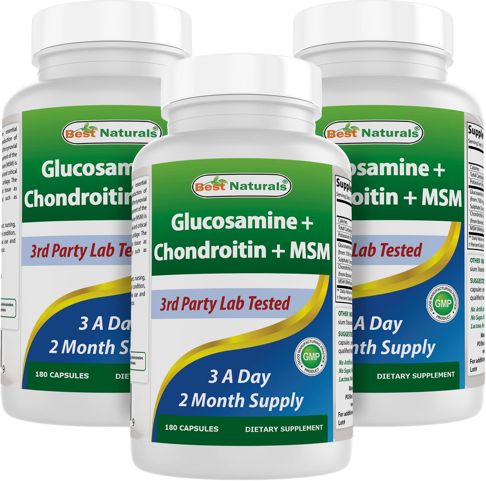 Best Naturals glucosamina condroitina MSM bote con cápsulas para movilidad diaria