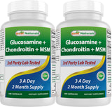 Best Naturals Glucosamina Condroitina MSM, botella frente, apoyo articular diario.