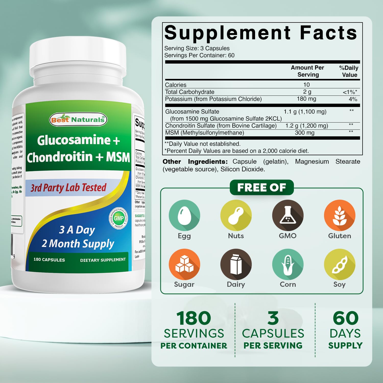 Best Naturals glucosamina condroitina MSM cápsulas fáciles de tragar
