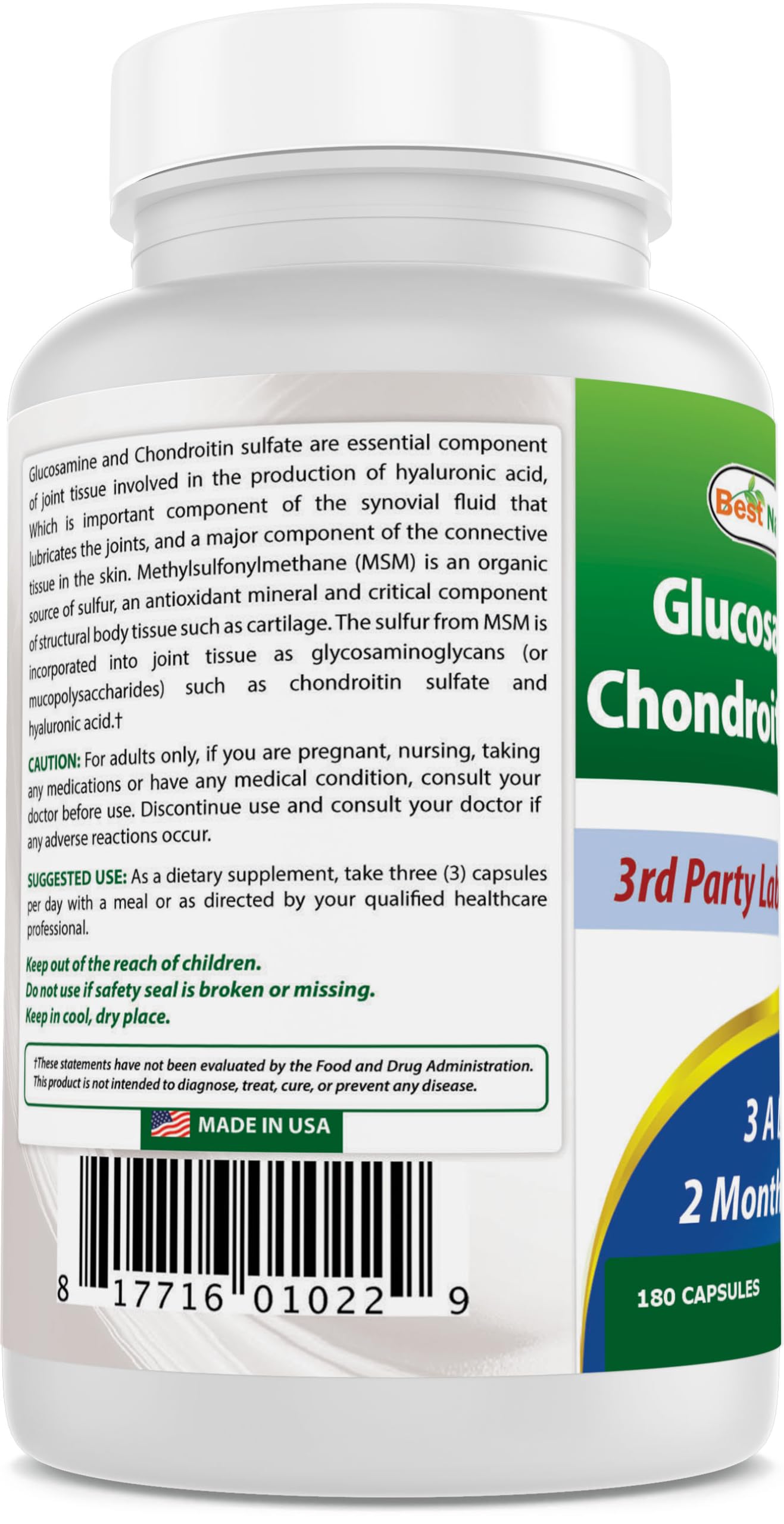 Best Naturals Glucosamina Condroitina MSM, envases apilados, compra conveniente para la familia.