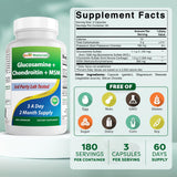 Best Naturals Glucosamina Condroitina MSM, etiqueta de la botella, información de pureza.