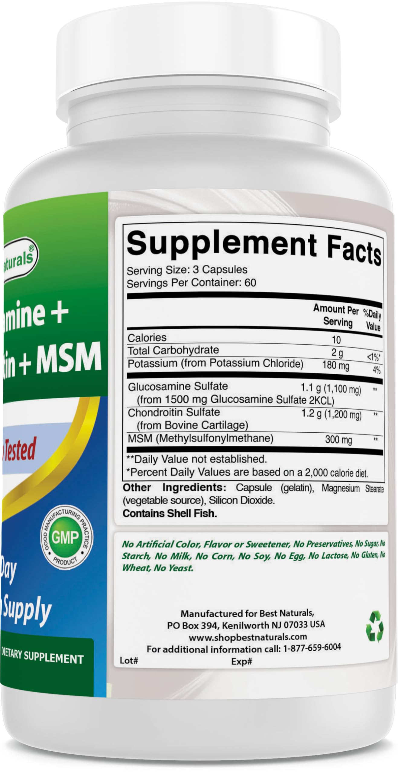 Etiqueta de seguridad de Best Naturals glucosamina condroitina MSM