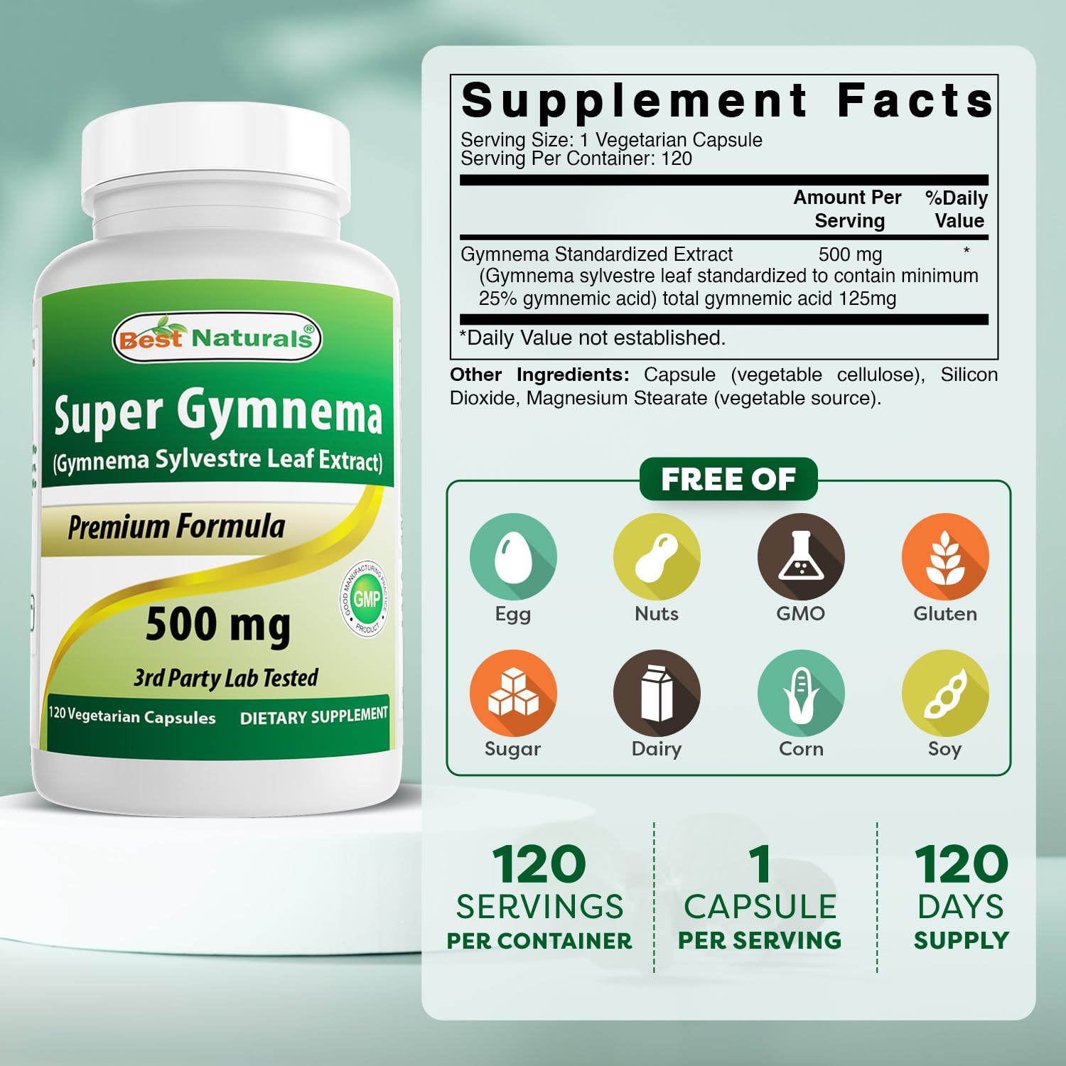 Best Naturals Gymnema Sylvestre — cápsulas vegetarianas fáciles de tragar