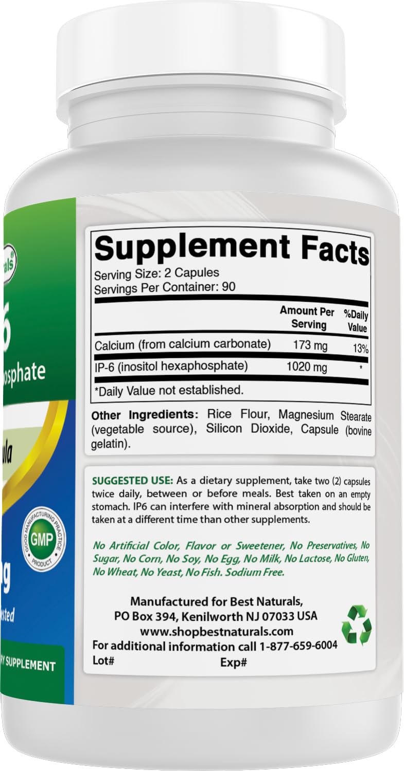Cierre de la botella Best Naturals IP-6 510 mg, almacenamiento seguro.