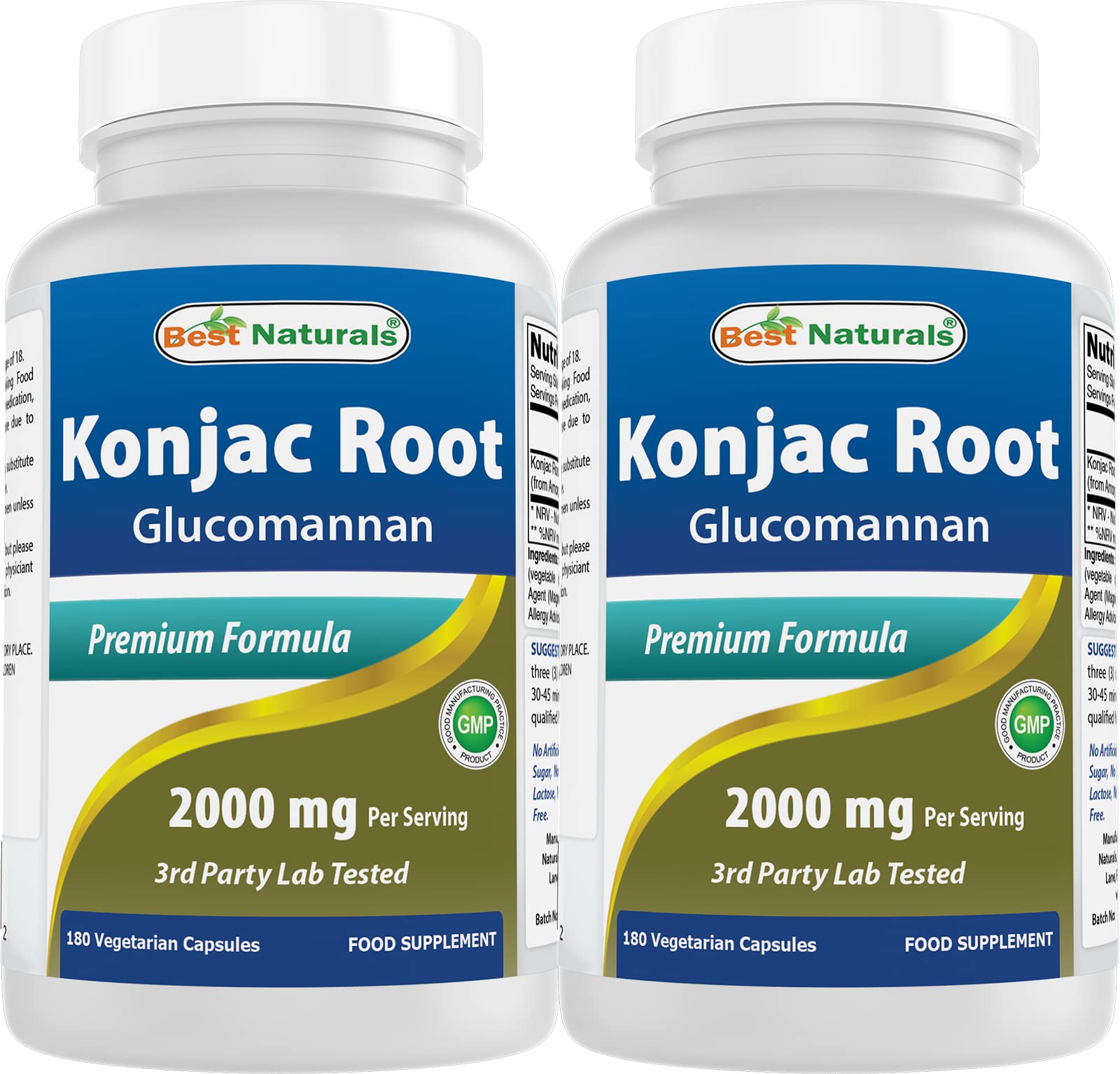 Best Naturals Konjac Glucomanano, botella de 180 cápsulas, apoyo a la saciedad diaria.