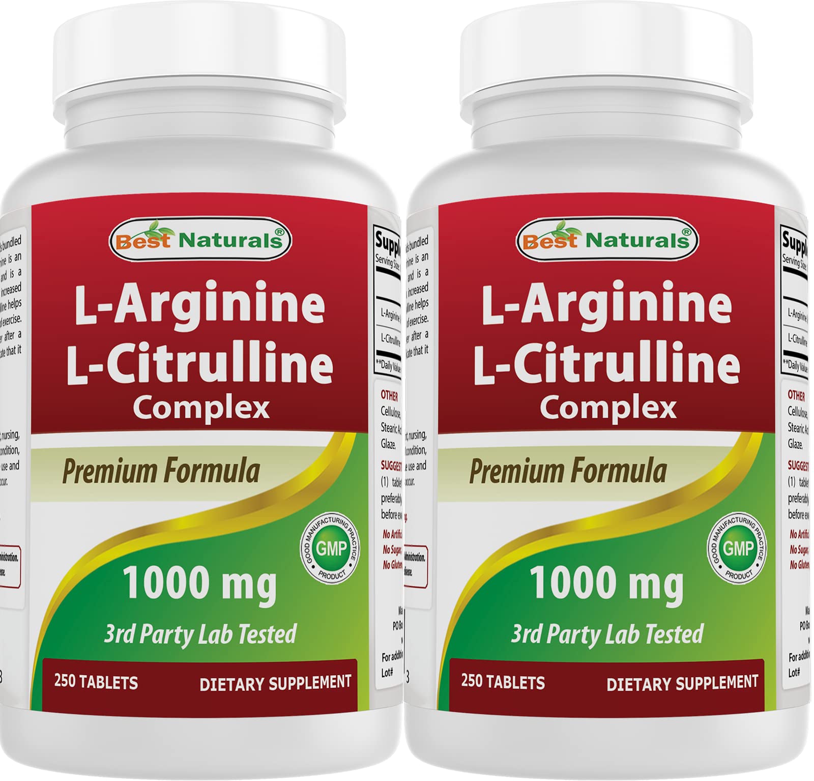 Botella de Best Naturals L-Arginina L-Citrulina para energía diaria.