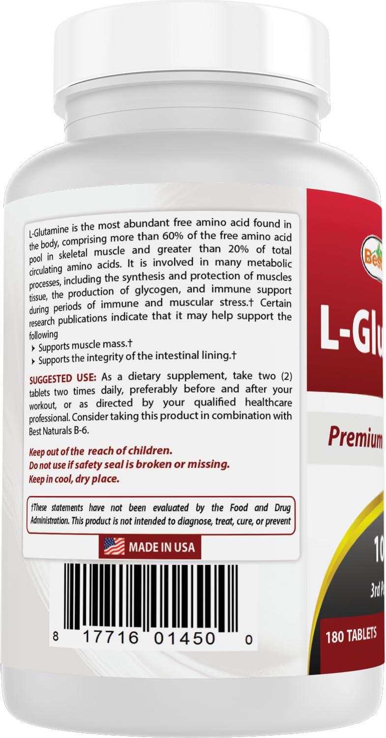 Best Naturals L-Glutamina información de la botella para uso diario