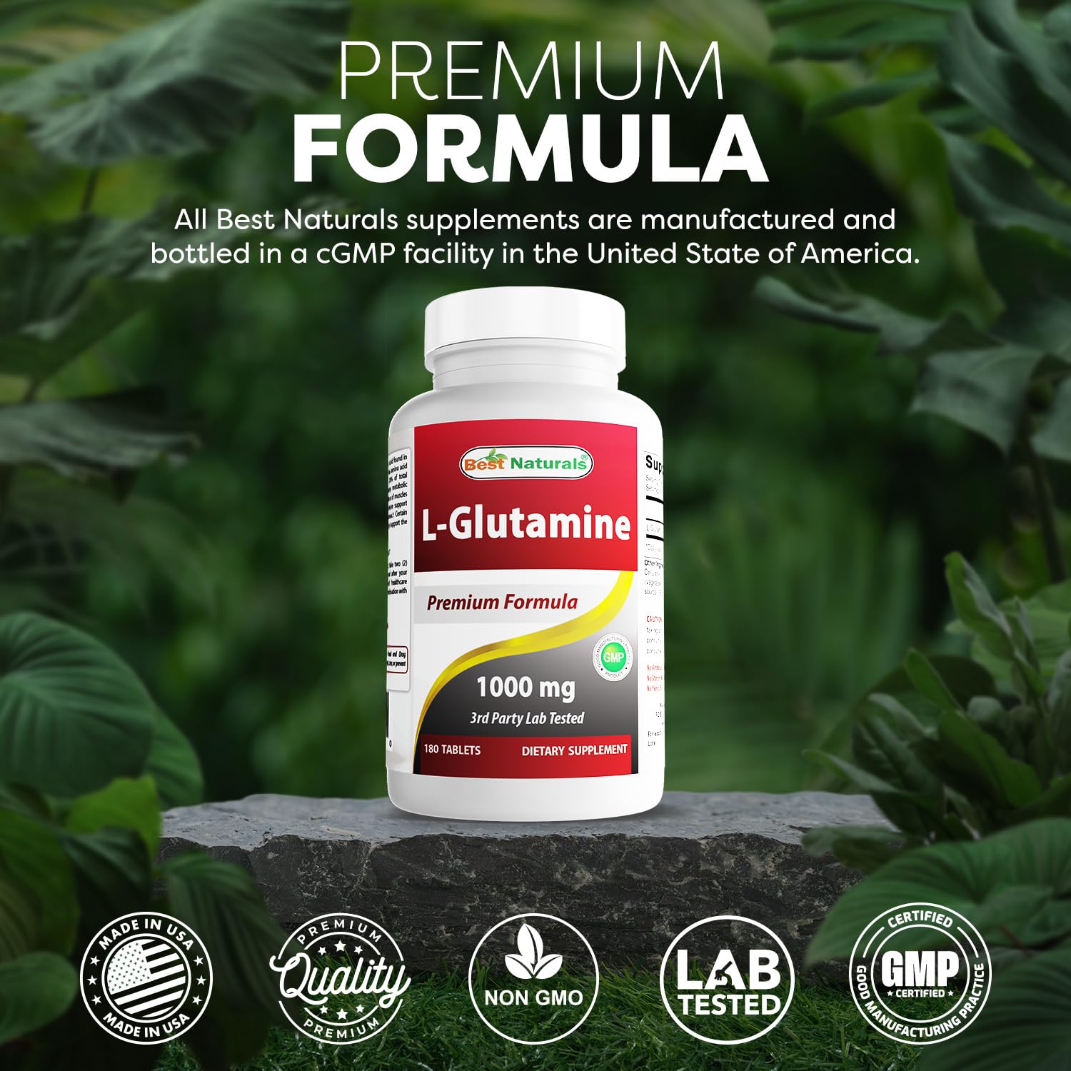 Best Naturals L-Glutamina fabricado en EE.UU. con proceso GMP