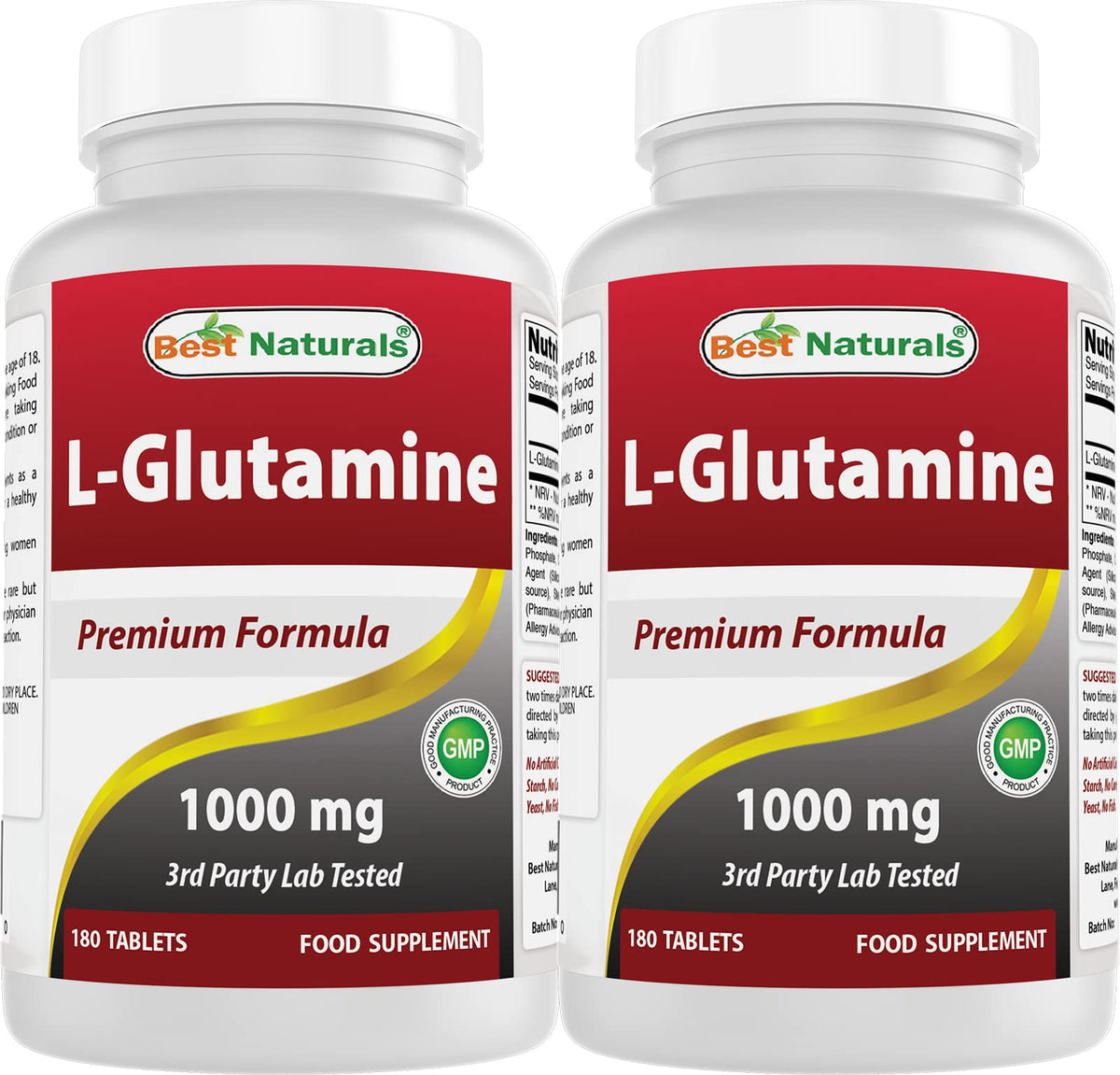 Best Naturals L-Glutamina frente de la botella, fácil reconocimiento para comprar