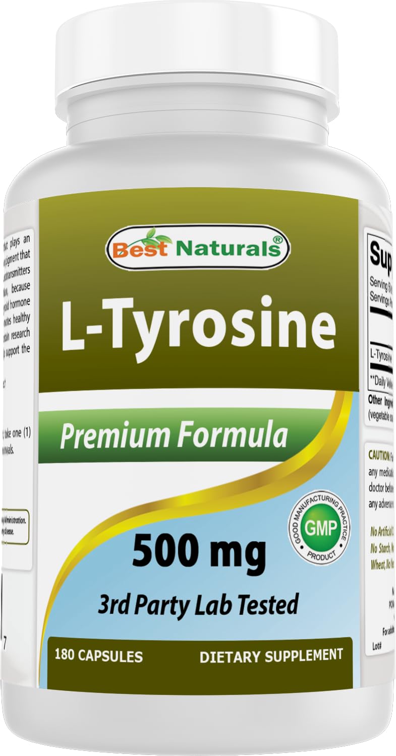 Best Naturals L-Tirosina en bote, cápsulas para mayor alerta mental.