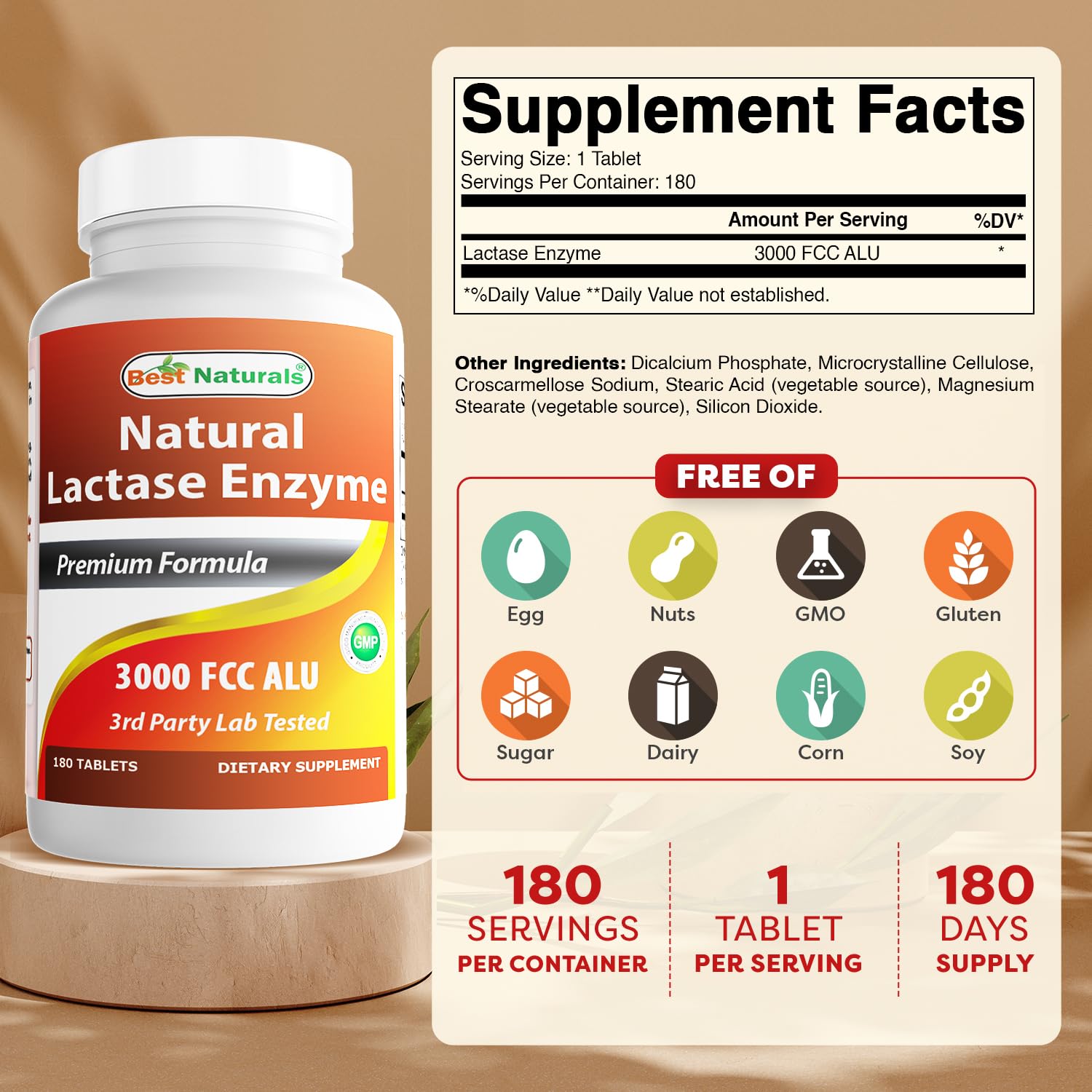 Best Naturals Lactasa, etiqueta del envase, información clara