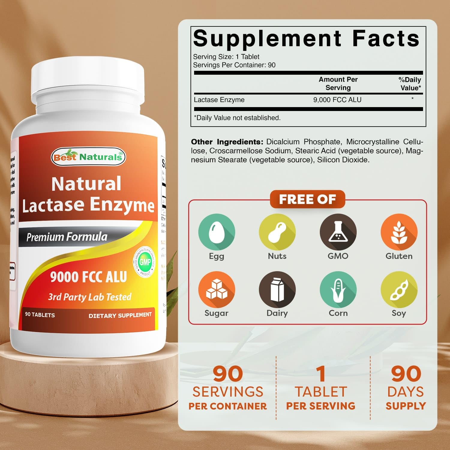 Best Naturals Lactase 9000 FCC ALU, alta potencia para comidas con lácteos