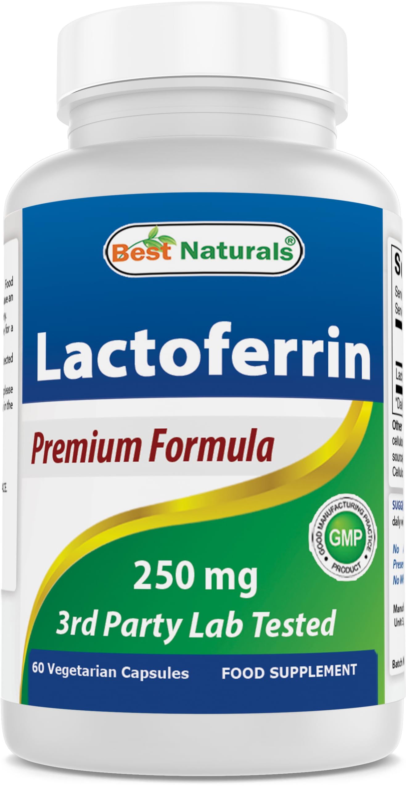 Best Naturals Lactoferrina cápsulas vegetarianas 250 mg, apoyo diario a la inmunidad