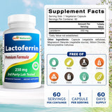 Best Naturals Lactoferrina frasco de 60 cápsulas, formato práctico