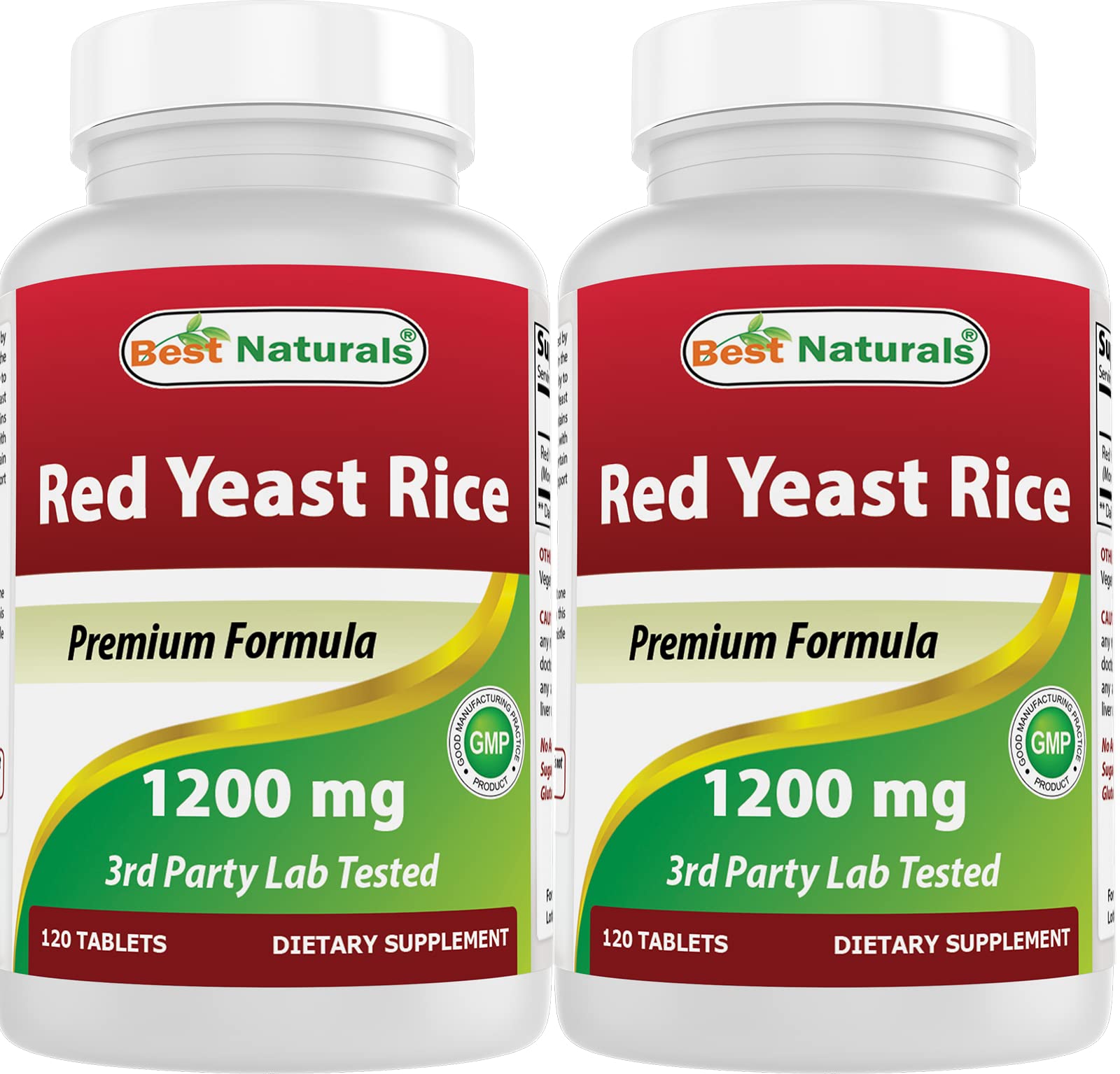 Best Naturals levadura de arroz rojo 1200 mg, tabletas para uso diario sin gluten.