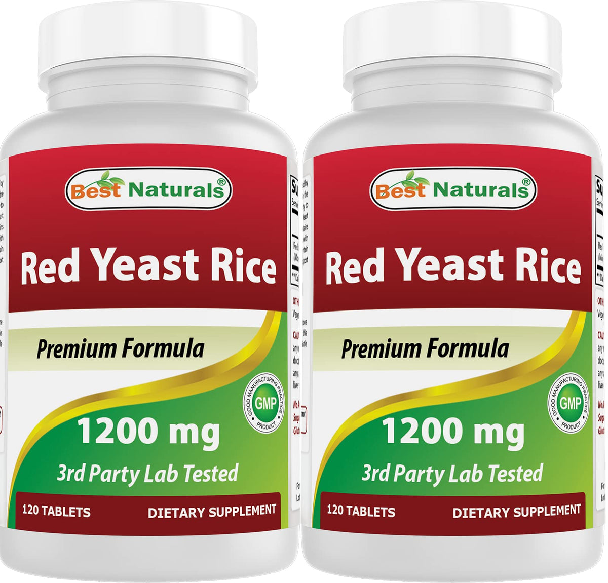 Best Naturals levadura de arroz rojo 1200 mg, tabletas para uso diario sin gluten.