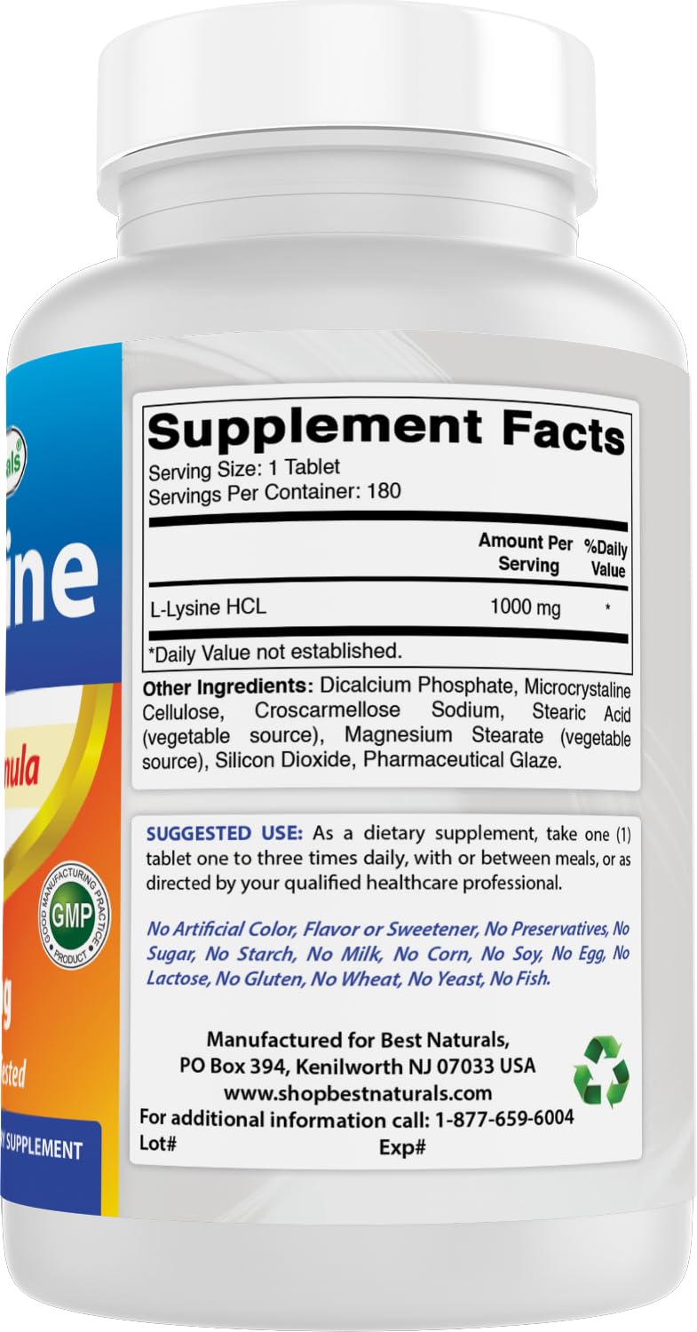 Best Naturals L-Lisina 1000 mg, presentación exterior atractiva