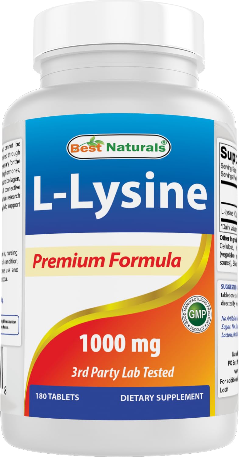 Best Naturals Lisina 1000 mg: tabletas para uso diario y posible apoyo al sistema inmune.