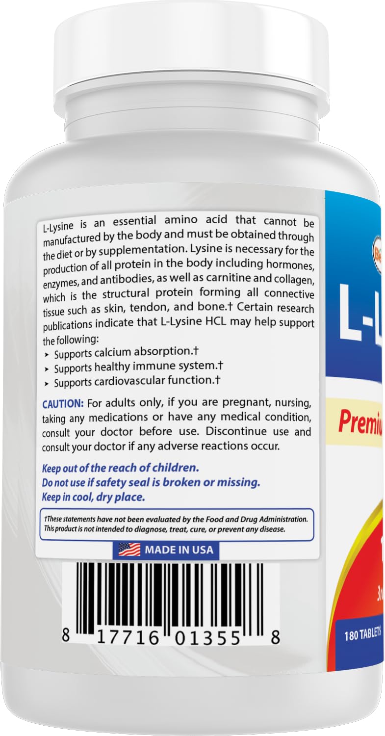Best Naturals Lisina 1000 mg: sin colorantes ni endulzantes artificiales.