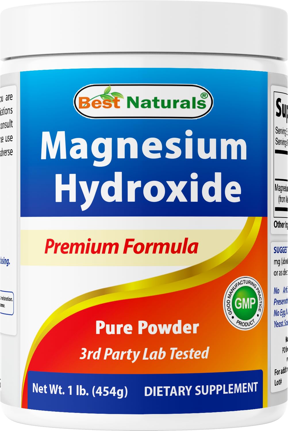 Best Naturals Magnesio Hidróxido en polvo en bote para uso diario.