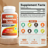 Best Naturals Magnesio Oxido 500 mg – frasco para uso diario y cómodo manejo.