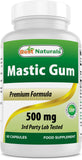 Best Naturals Mastic Gum 500 mg, cápsulas en botella para uso diario.