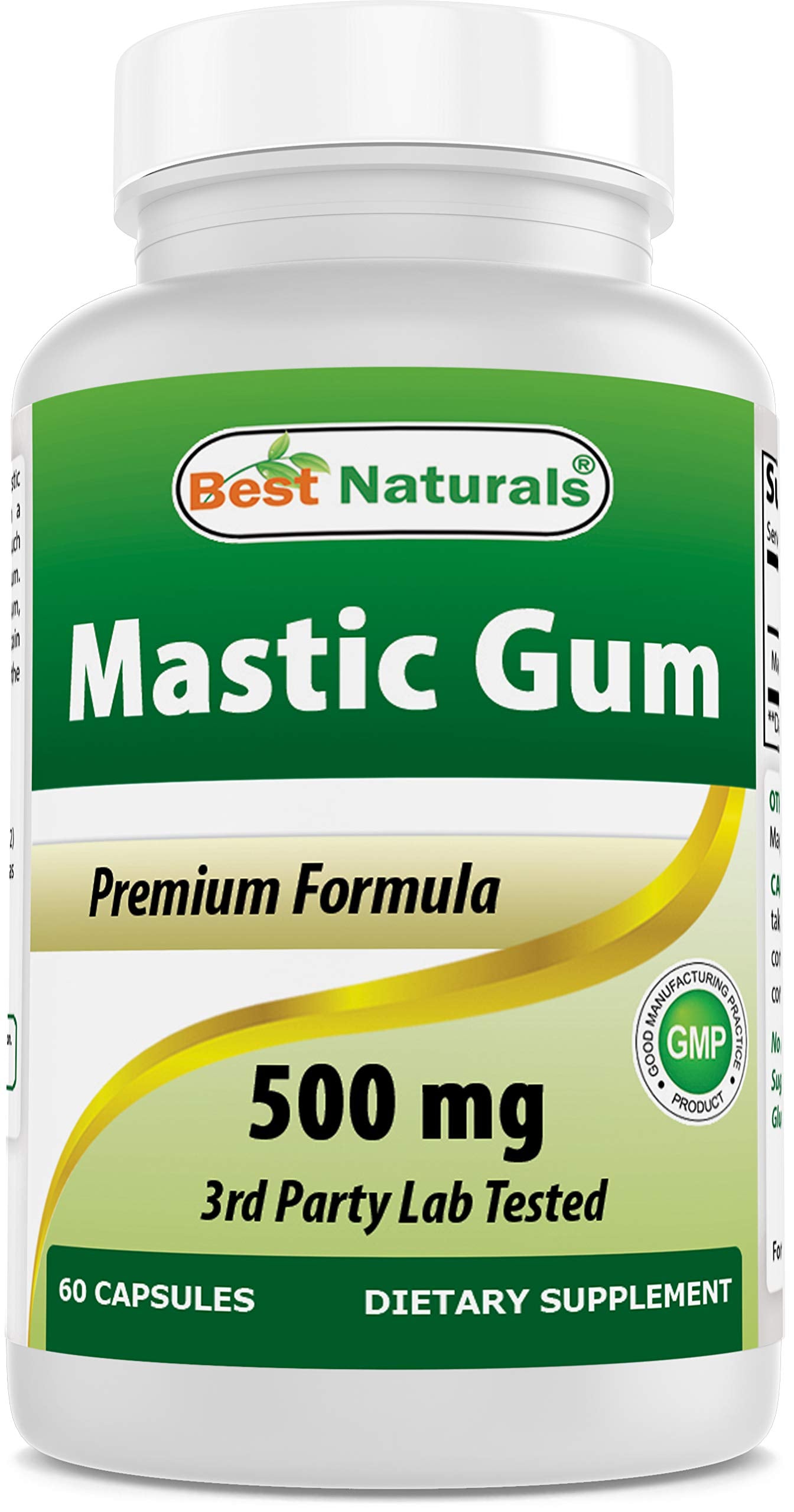 Best Naturals Mastic Gum 500 mg, cápsulas listas para confort estomacal.