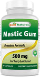 Best Naturals Mastic Gum 500 mg, cápsulas listas para confort estomacal.