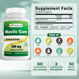 Etiqueta de Best Naturals Mastic Gum 500 mg en primer plano.
