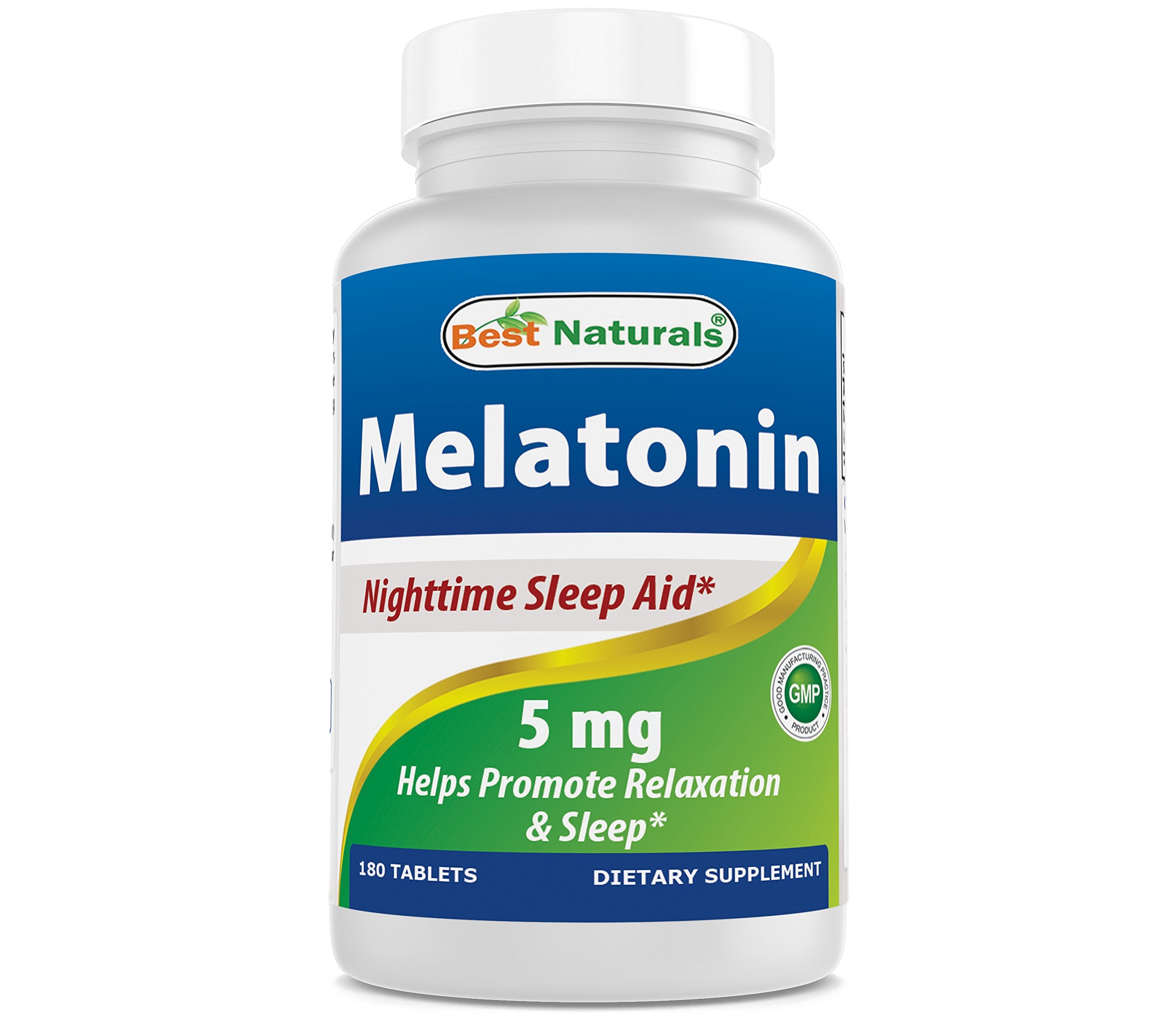 Best Naturals Melatonina 5 mg, botella, apoyo suave para el descanso nocturno